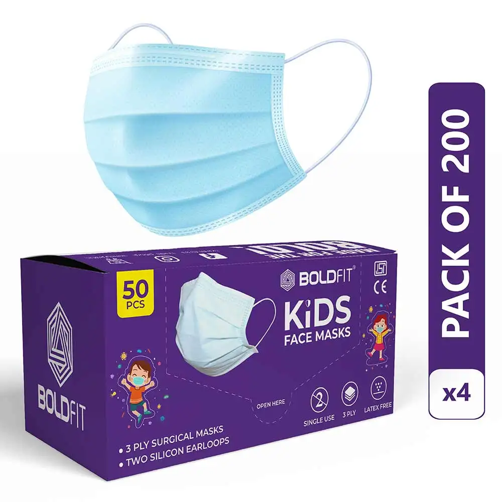 Boldfit Surgical Face Masks for Kids,  Blue (Pack of 4)