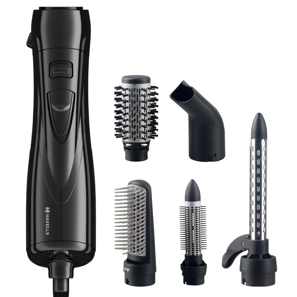 Havells HC4085 - Air Care Styler, Pre-Styling Half Brush and Drying Nozzle, Styling Curlers, Smoothening Roller Brush, Suitable for all Hair Types (Black)