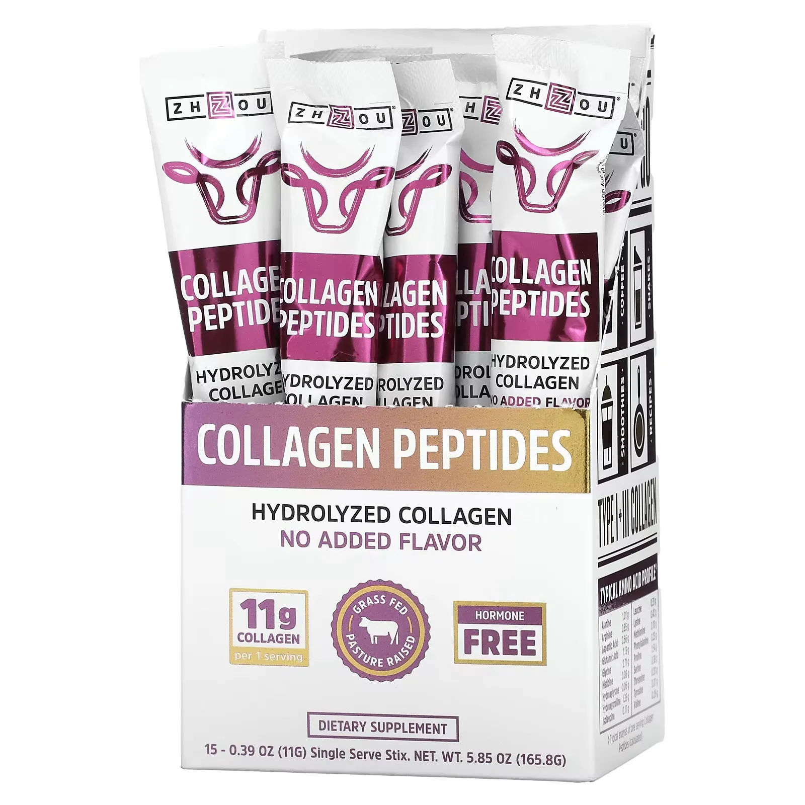 Collagen Peptides, Hydrolyzed Collagen, Unflavored, 15 Stix, 0.39 oz (11 g) Each