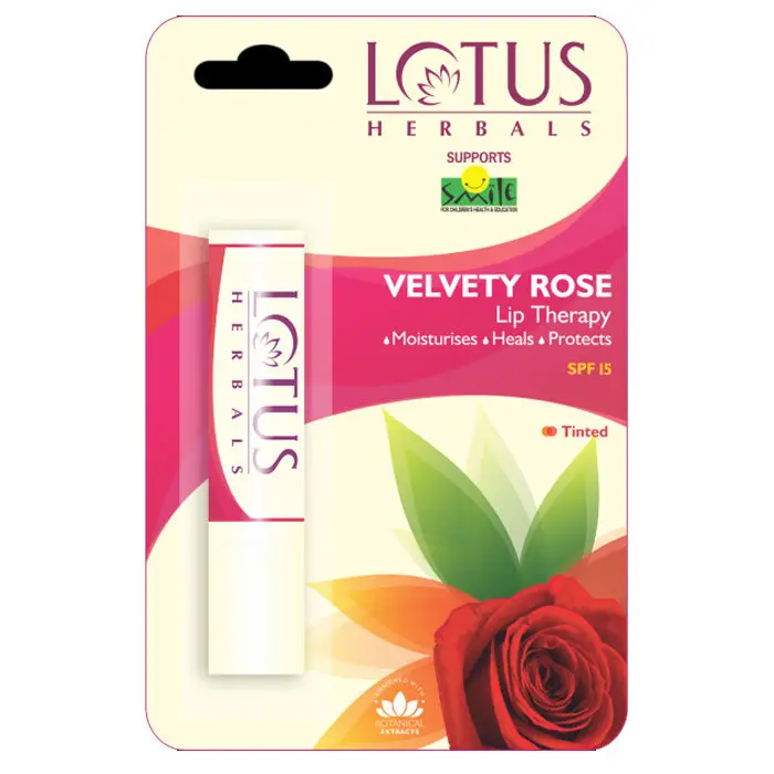 Lotus Herbals Lip Therapy Tinted Lip Balm - Velvety Rose | SPF 15 | Moisturises, Heals & Protects Lips | 3.4g