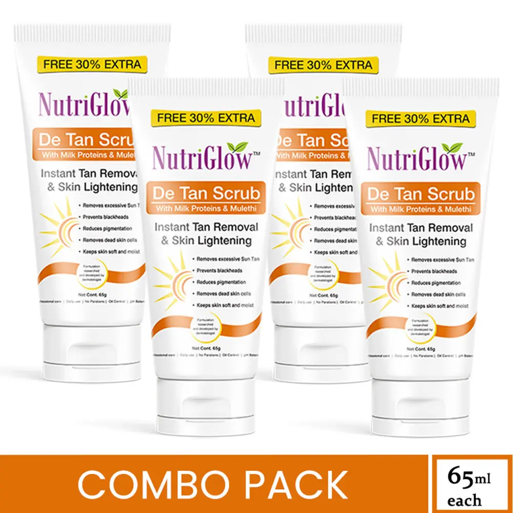 NutriGlow Set of 4 De Tan Scrub For Instant Tan Removal & Skin Lightening, 65gm each