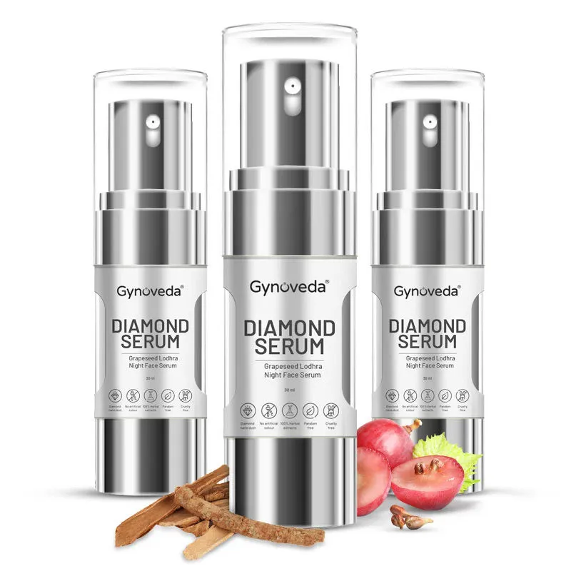 Gynoveda Diamond Serum For Tightening Night Face Serum, Glowing Skin With Grapeseed - Pack Of 3