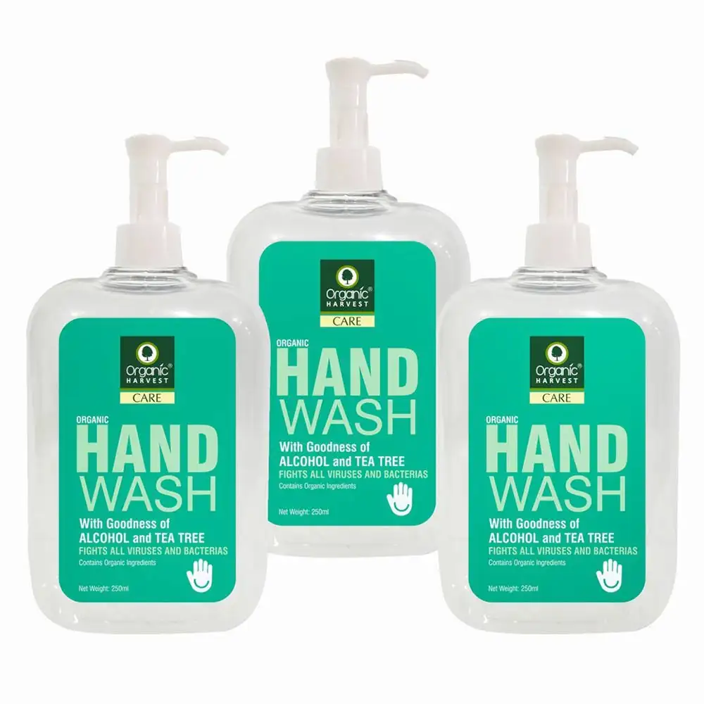 Organic Harvest Hand Wash,  Alcohol & Tea Tree  250 ml  Fights All Viruses & Bacteria (Pack of 3)