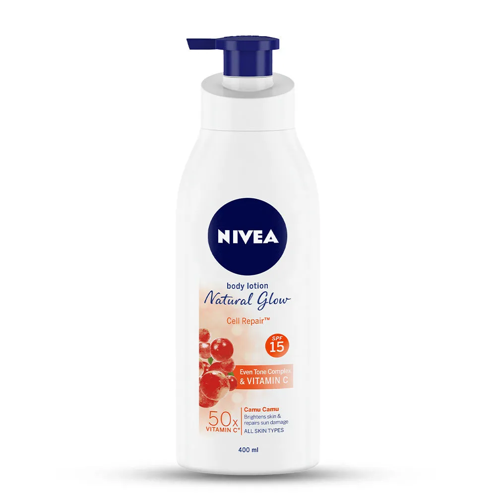 Nivea Body Lotion Natural Glow, Cell Repair, SPF 15 & 50x Vitamin C