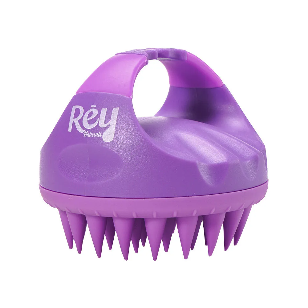 Rey Naturals Hair Scalp Massager Shampoo Brush with Long Soft Silicon Bristles - Purple