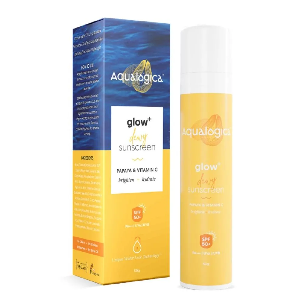 Aqualogica Glow+ Dewy Sunscreen with Papaya & Vitamin C - SPF 50 PA+++ for UVA/B