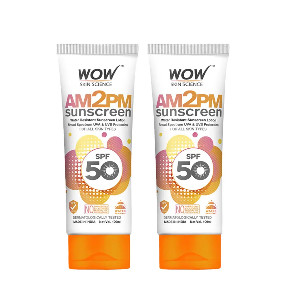 WOW Skin Science AM2PM Sunscreen SPF 50 UVA & UVB Protection -100 ml (Pack of 2 )