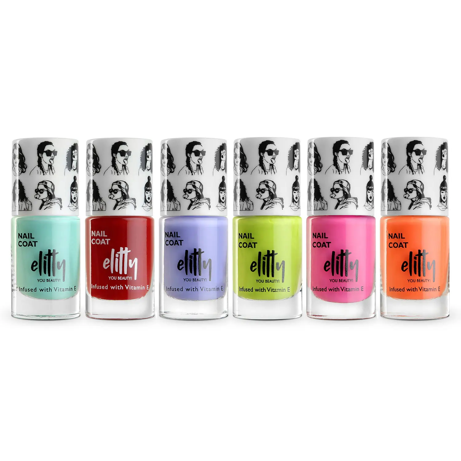 Elitty Nail Polish Combo -Thriving  (Aqua, Purple, Orange, Pink, Green, Red)