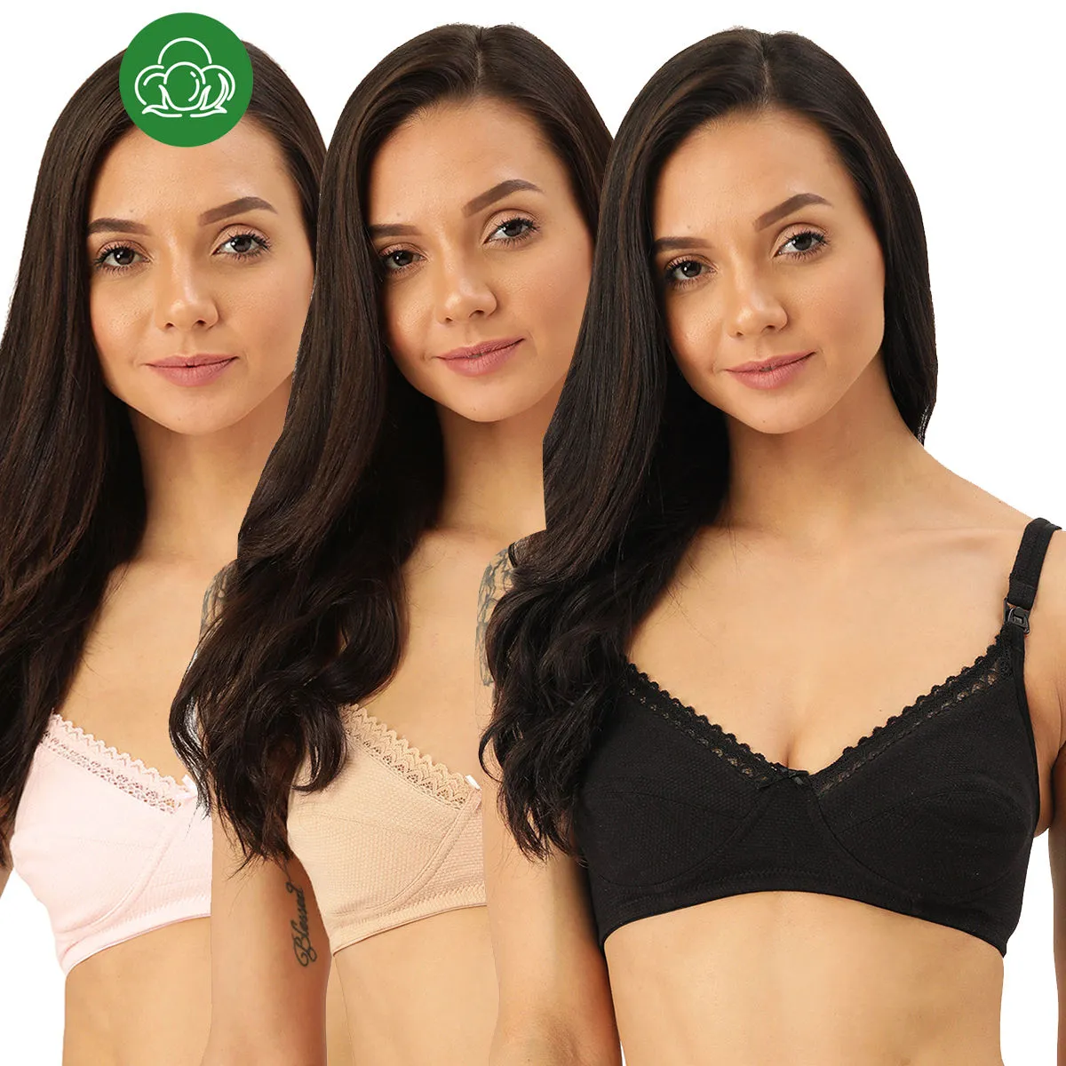 Inner Sense Women's Organic Cotton Antimicrobial Soft Nursing Bra (pack Of 3) - Multi-Color (34D)