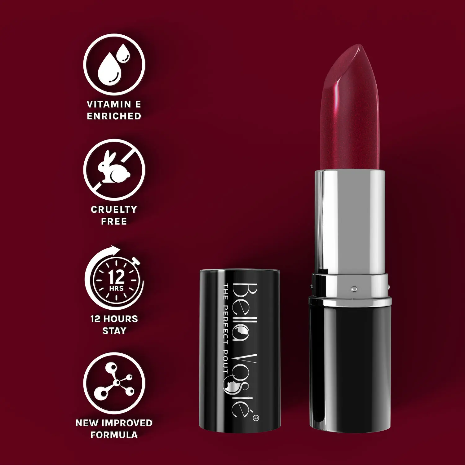 Bella Voste Sheer Creme Lust Lipstick | Metallic Finish | Cruelty Free | Long Lasting Improved Formula | One Stroke Aplication | Highly Pigmented | M01-Stunner | 4.2 g