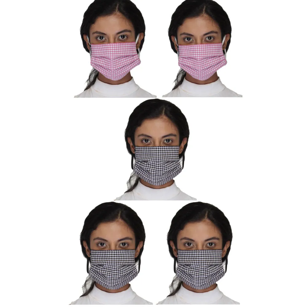 Anekaant Pack Of 5 Multicolor 3-Ply Reusable Checkered Cotton Fabric Fashion Mask