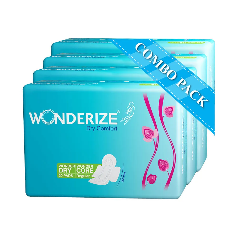 Wonderize Dry Comfort Regular Size Sanitary Napkins - 80 Pads, Combo Pack Of 80 Pads