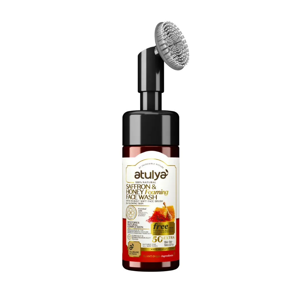 Atulya 100% Natural Saffron & Honey Foaming Face Wash with In-Built Soft Face Brush