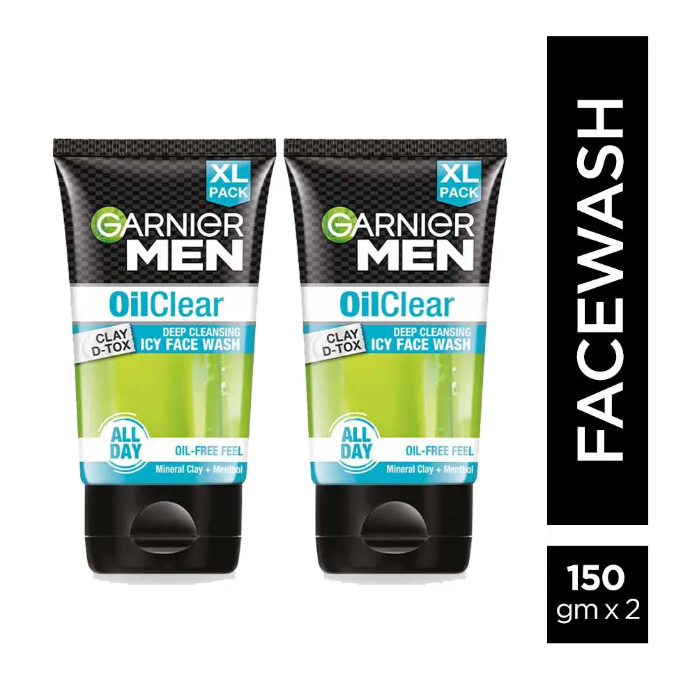 Garnier Men Oil Clear Clay D-Tox Icy Facewash, 150gm (Pack of 2)