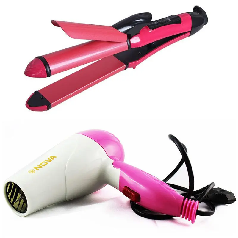 Nova NHC- 2009 Straightener & Nova 1000W NV1290 Folding Hair Dryer (Combo Pack)