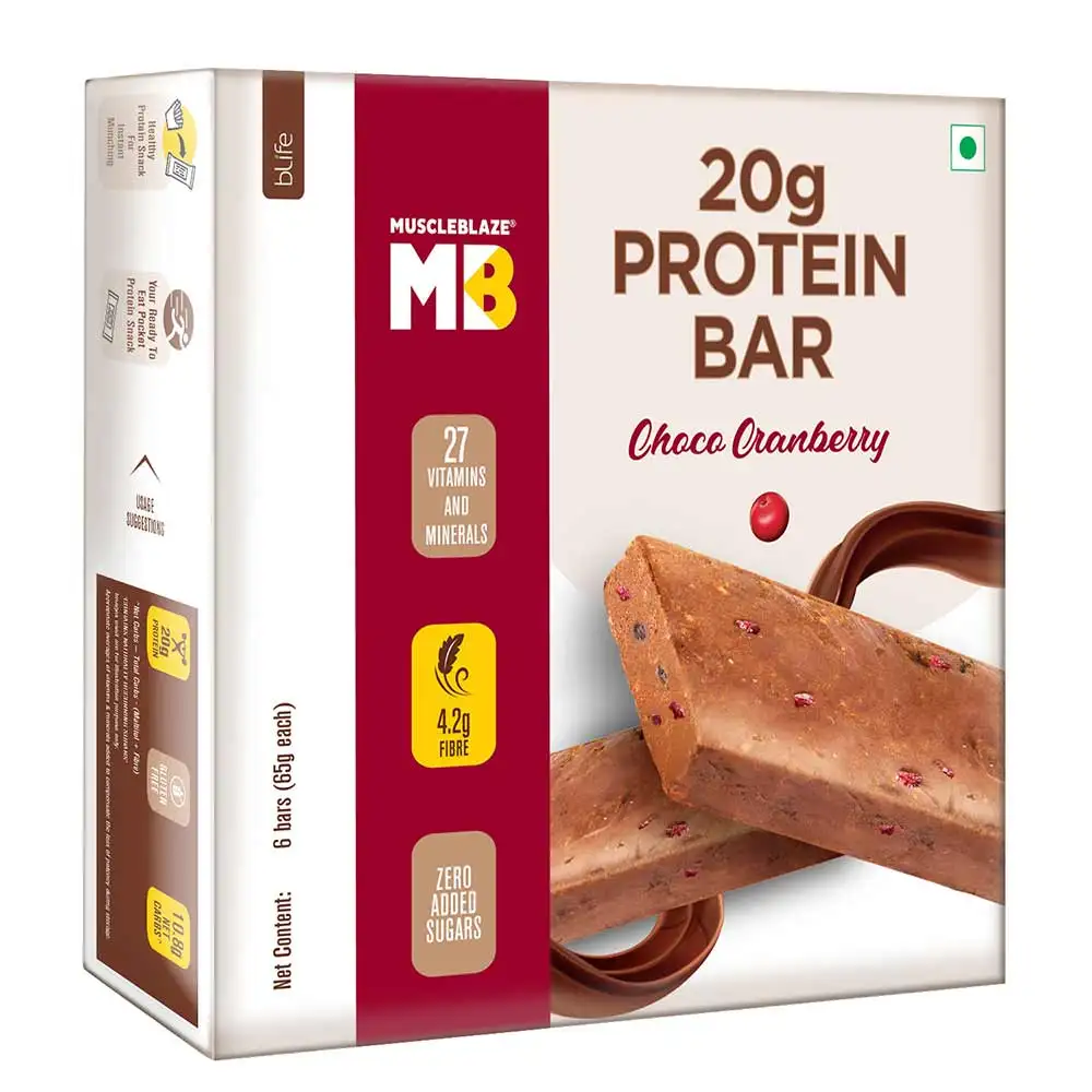 MuscleBlaze Protein Bar (20g Protein) OP,  6 bar(s)  Choco Cranberry