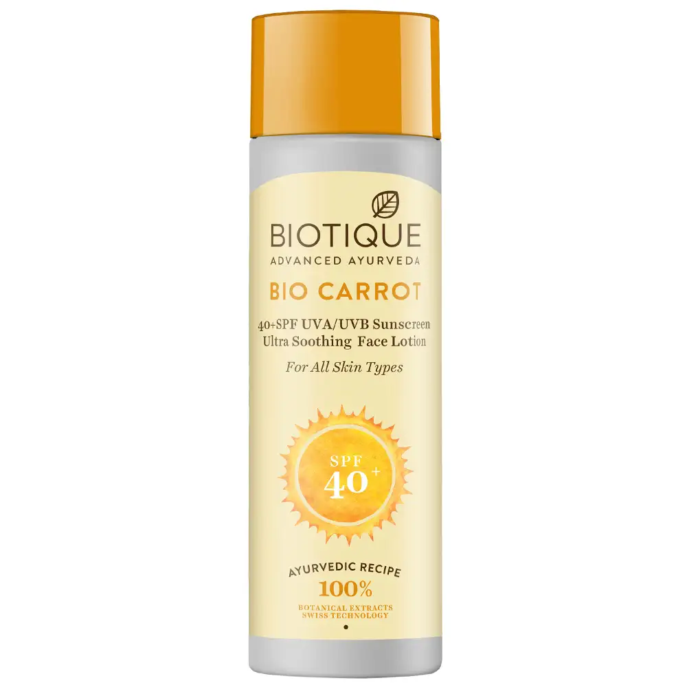 Biotique Sun Protective Lotion,  120 ml  40+ SPF UVA/UVB Sunscreen Ultra Soothing Bio Carrot Face