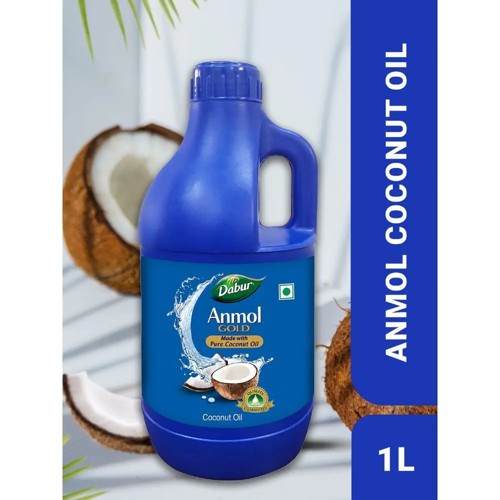 Dabur Anmol Gold 100 % Pure Coconut Hair Oil - 1L | Nourishes Hair & Scalp | Moisturises Skin & Damages | For All Hair Types