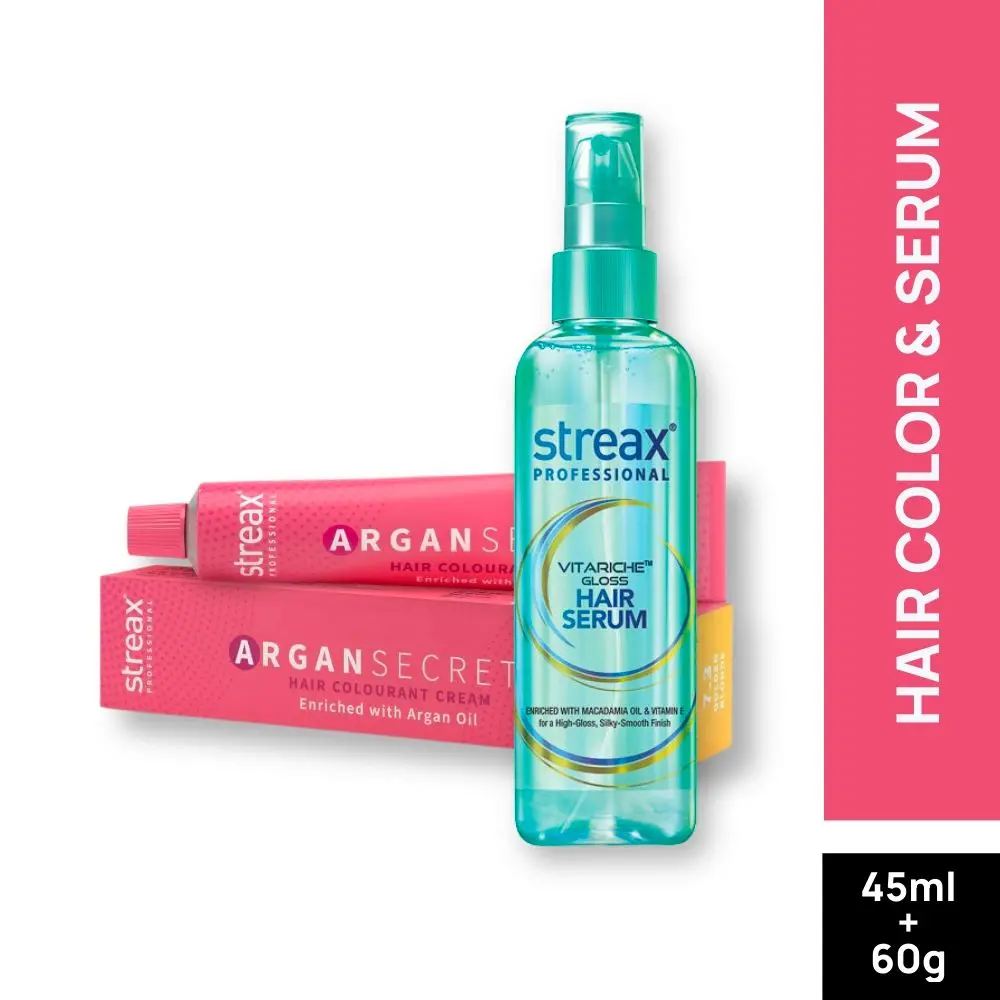 Streax Professional Vitariche Gloss Hair Serum + Argan Secret Hair Colourant Cream - Golden Blonde 7.3 (45 ml + 60 g )