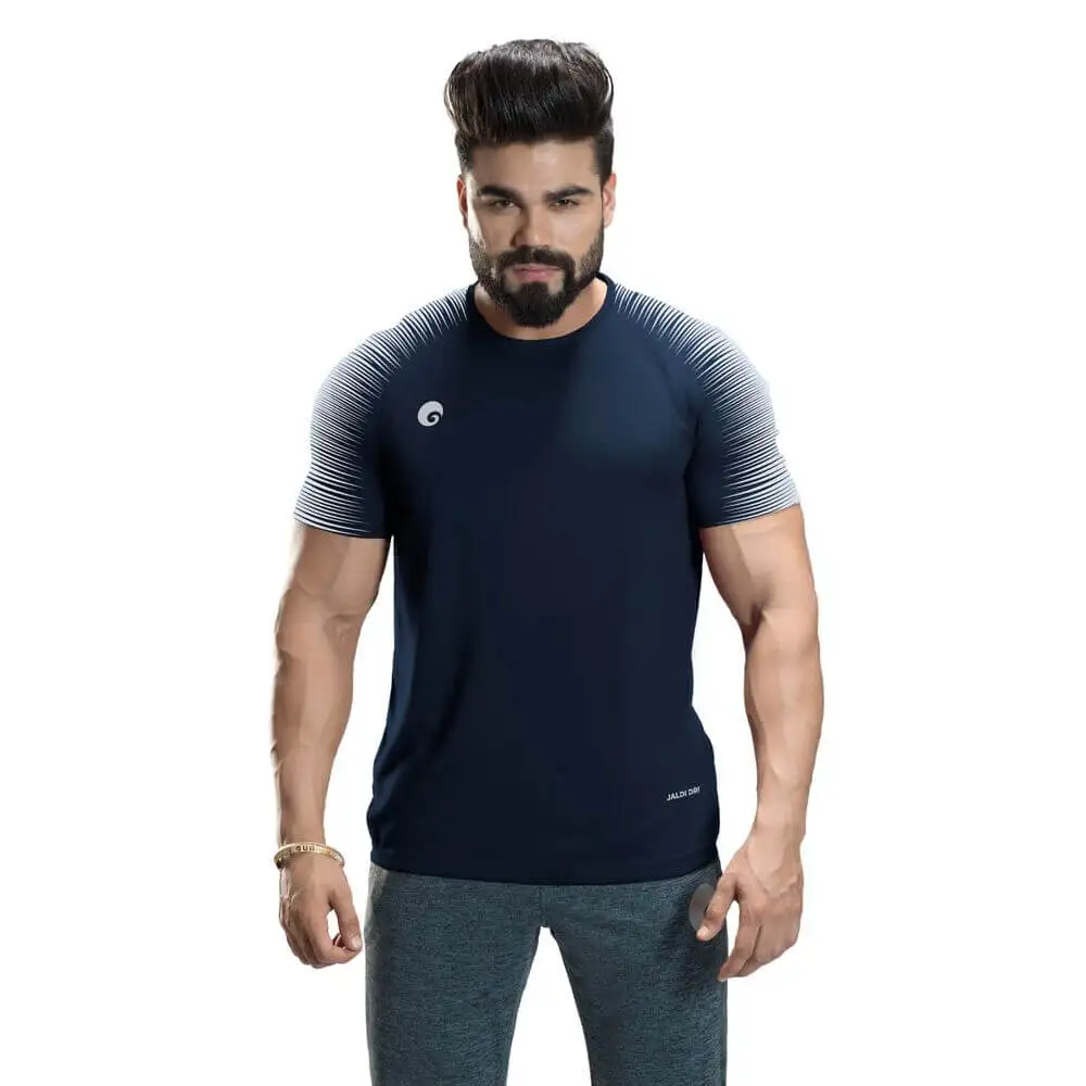 Omtex Gym T Shirt Spider 007,  Blue  Small