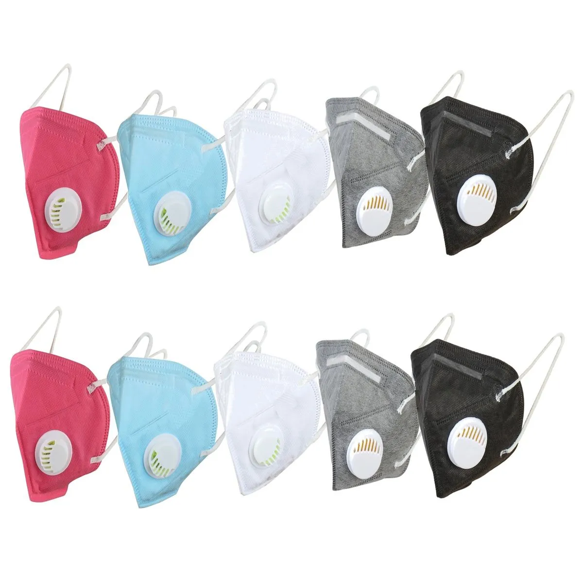 OOMPH Pack Of 10 Kn95/n95 Anti-pollution Reusable 5 Layer Mask Color: White Black Blue Grey Pink