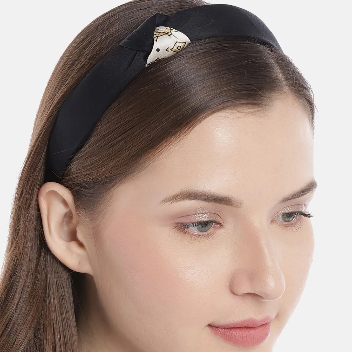 Blueberry Black Print Satin Knot Hair Band