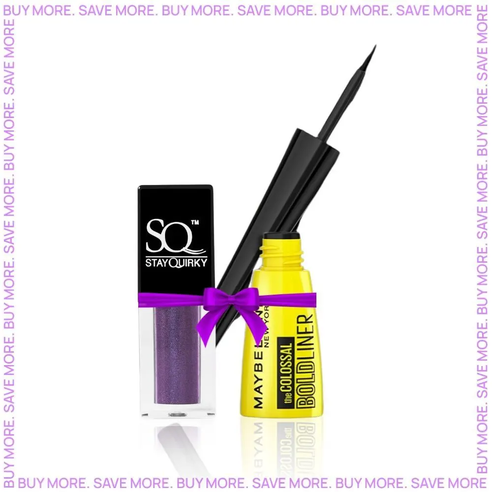 Maybelline New York Colossal Bold Eyeliner - Black (3 g) + Stay Quirky Glam Juice Liquid Eyeshadow Purple Sapphire 08 (2.6 ml)