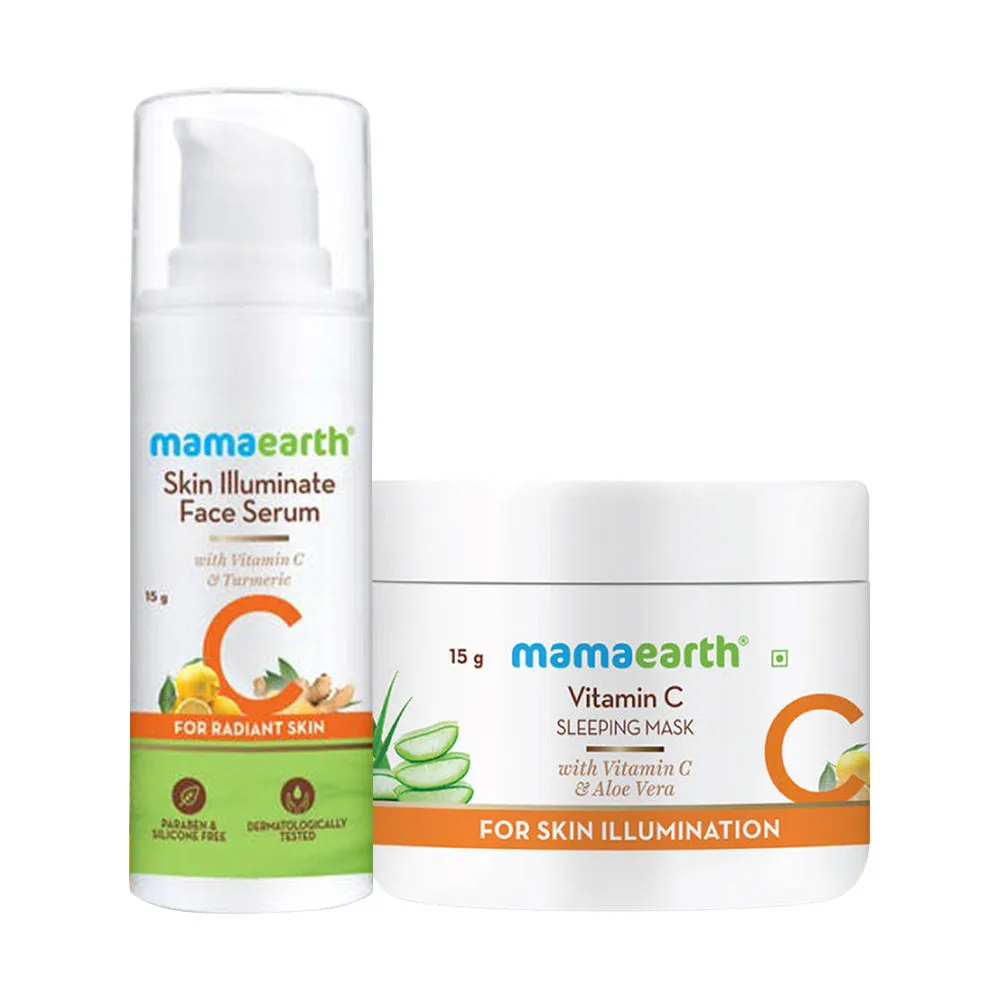 Mamaearth Skin Illuminate Face Serum With Free Vitamin C Sleeping Mask- Night Cream