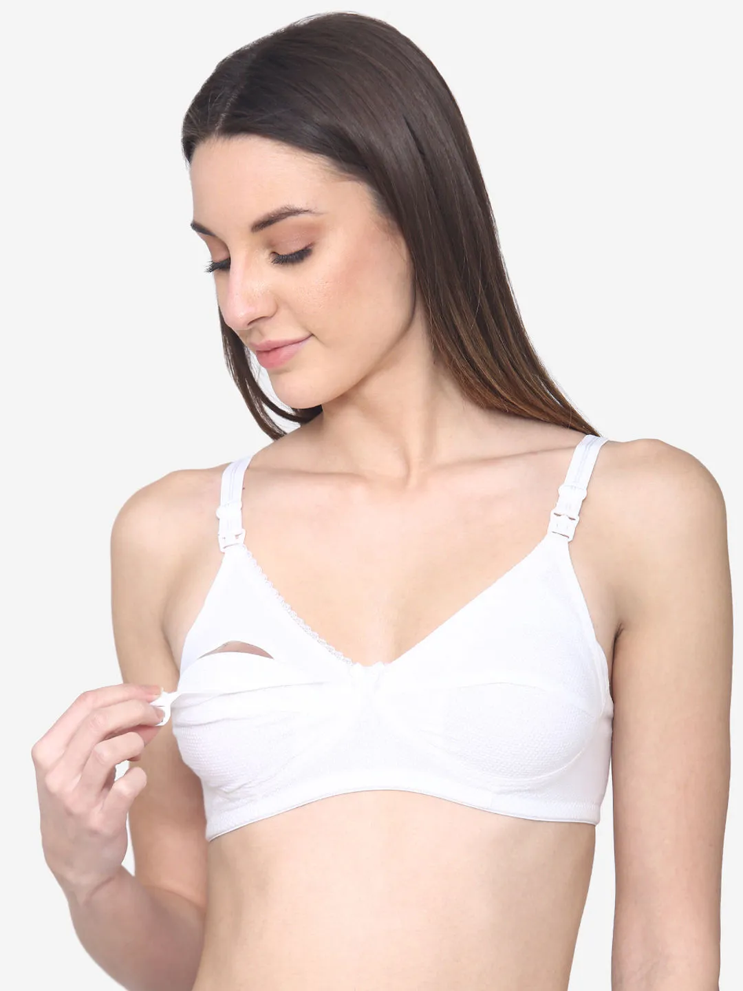 N-Gal Premium Cotton Non Padded Feeding Maternity Bra - White (32)