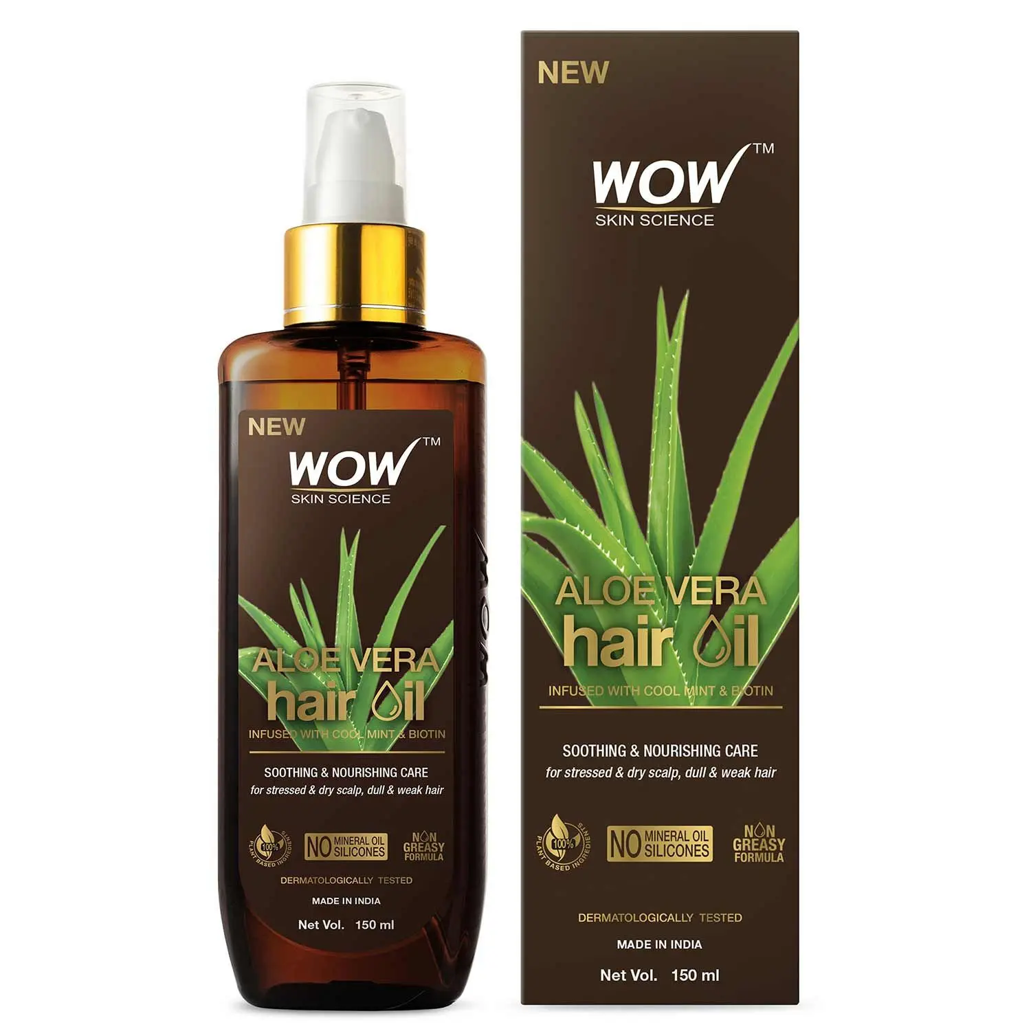 WOW Skin Science Aloe Vera Hair Oil for Scalp Soothing and Nourishment of Dry Scalp and Weak, Dull Hair - 150ml D Shape