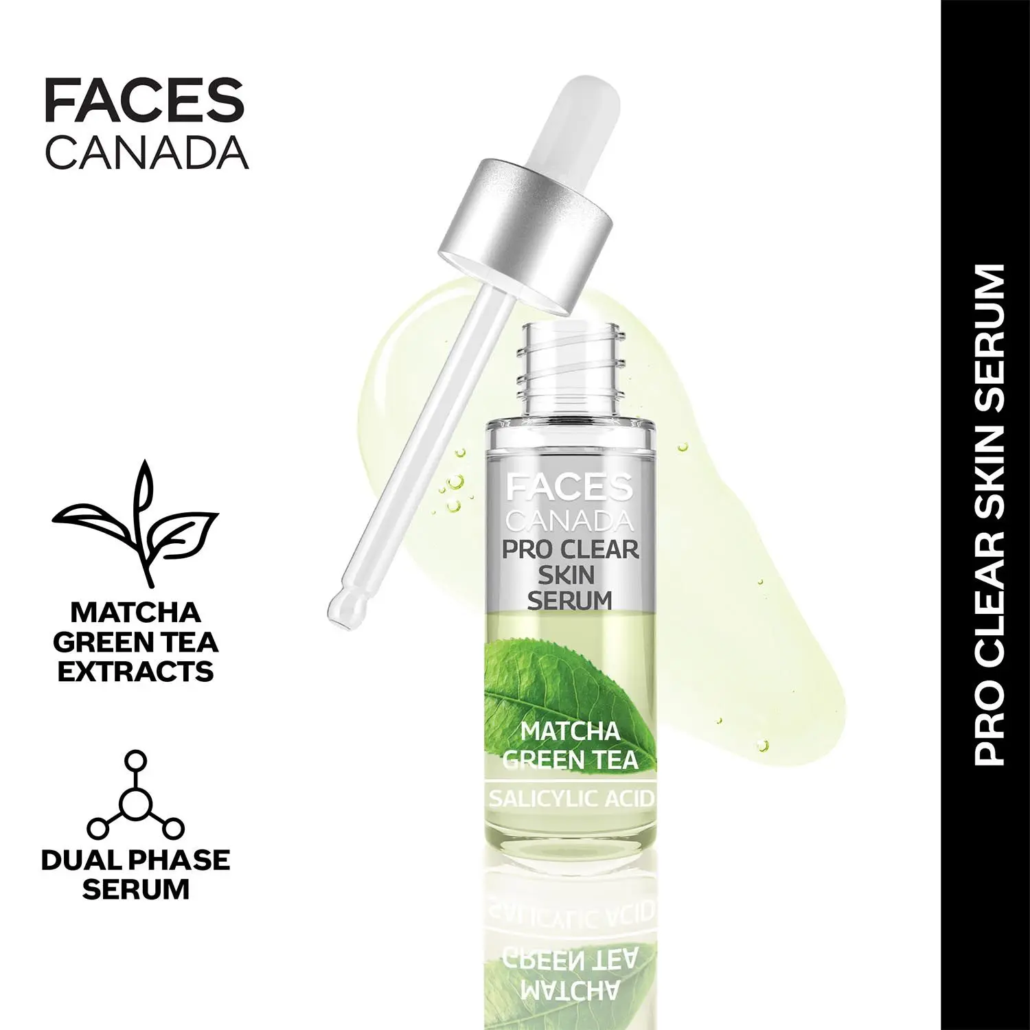 Faces Canada Pro Clear Skin Serum Matcha Green Tea I Biphasic I Fights Acne I Salicylic Acid I Skin Soothing I Cruelty-free 27 ml