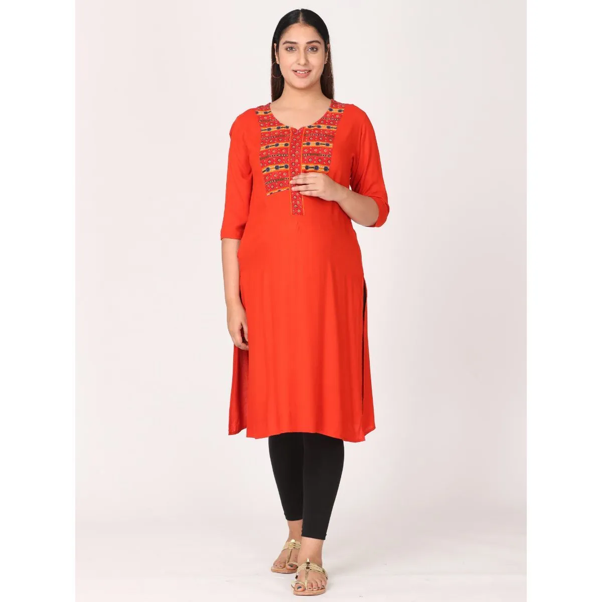 Morph Maternity Feeding Kurta With Vertical Nursing - Orange