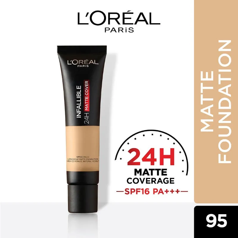 L'Oreal Paris Infallible 24H Matte Cover Liquid Foundation - 95 Light Linen, 35 ml