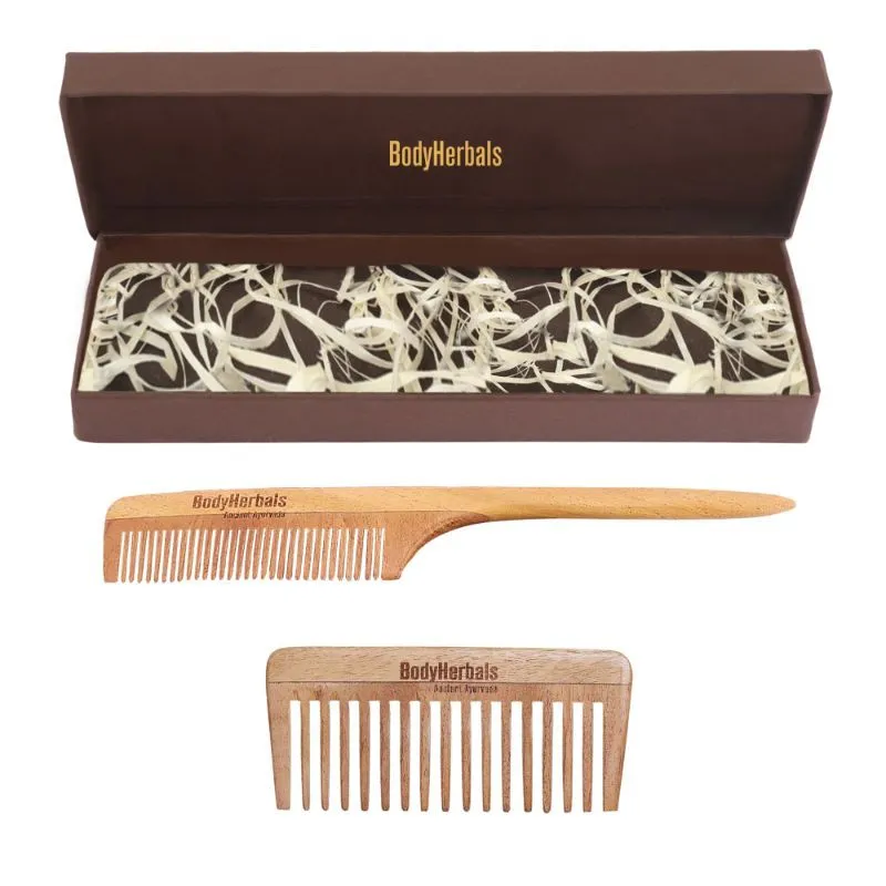 Bodyherbals Anti Static Handmade 100 % Natural Neem Wood Comb Set