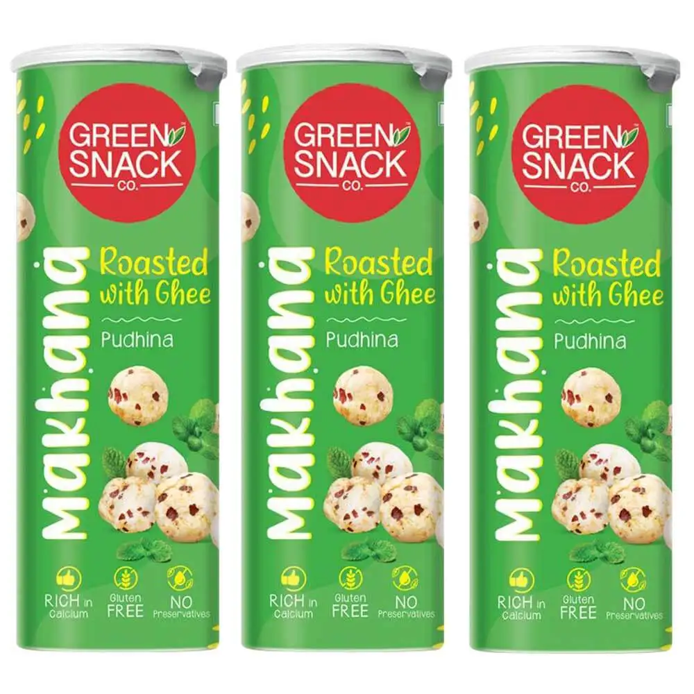 The Green Snack Co. Makhana - Pack of 3,  Pudhina  65 g