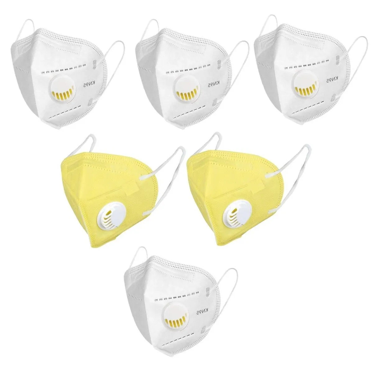 OOMPH Pack Of 6 Kn95/n95 Anti-pollution Reusable 5 Layer Mask Color: White,yellow,white