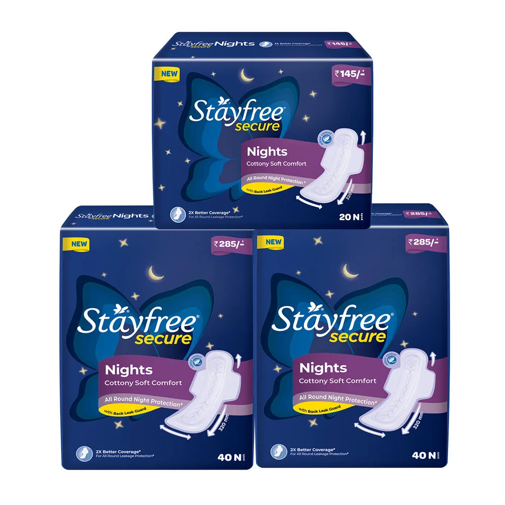 Stayfree Secure Nights Sanitary Pads (Pack of 2) + Secure Nights Sanitary Pads 20s Free