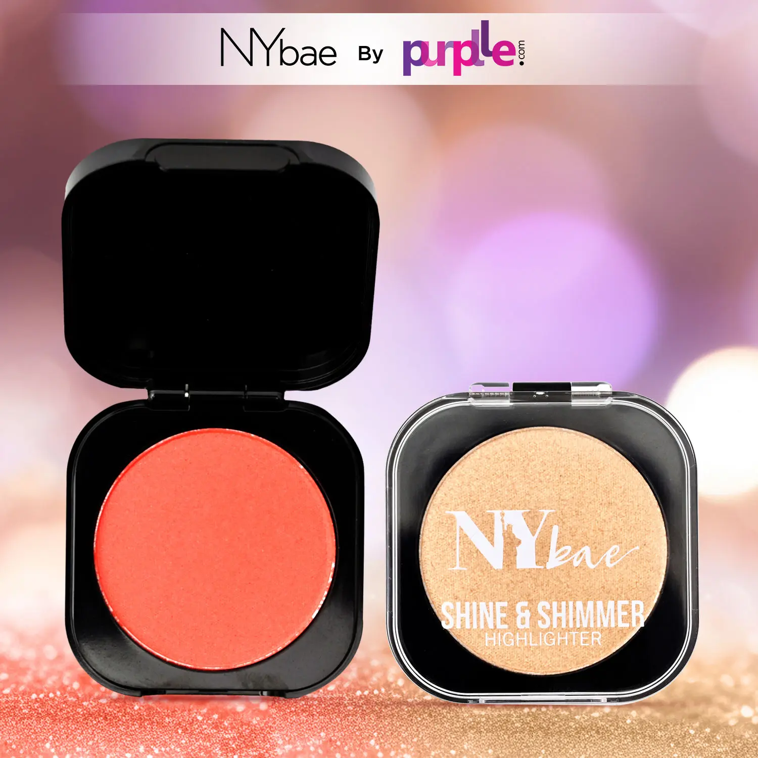 NY Bae Powder Blush & Glow Kit | Shimmer Highlighter | Coral Blush | Matte Makeup | Combo (10 g)