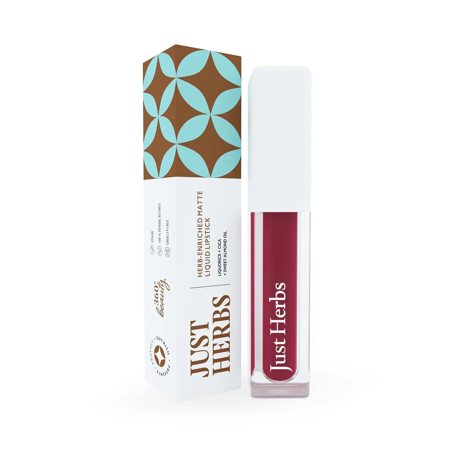 Just Herbs Ayurvedic Creamy Matte Long Lasting Liquid Lipstick, Lightweight & Hydrating Lip Colour with Liquorice & Sweet Almond Oil - Plum Rose