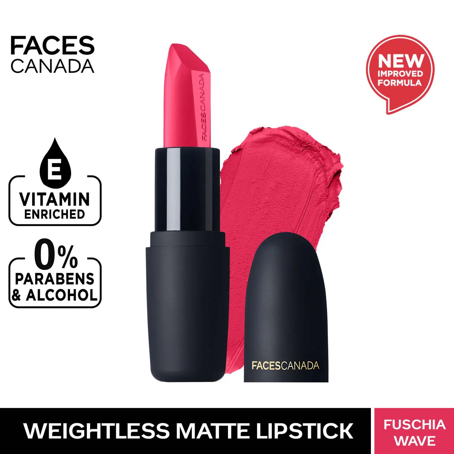 Faces Canada Weightless Matte Lipstick | Jojoba and Almond Oil enriched | Highly pigmented | Smooth One Stroke Weightless Color | Keeps Lips Moisturized | Shade - Fuschia Wave 4g