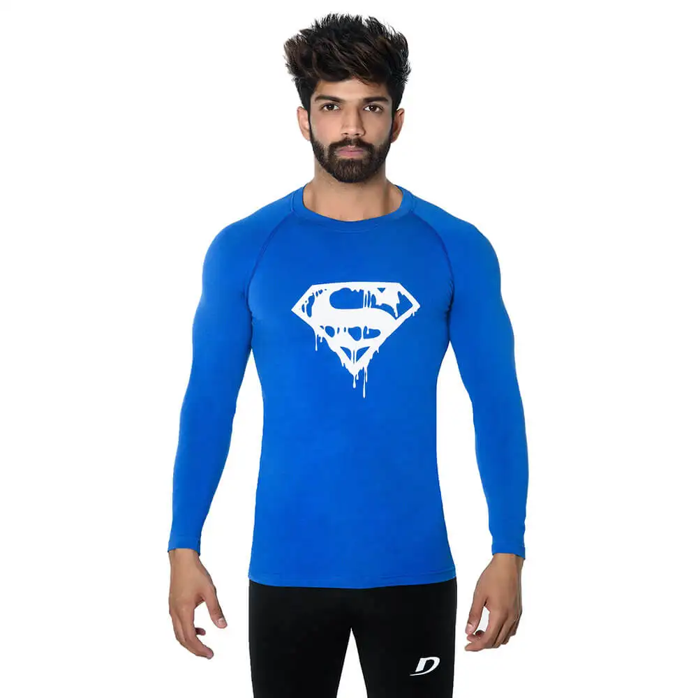 DK Active Wear Full Sleeve Gym T Shirt (Supermen),  Royal Blue and White  Small