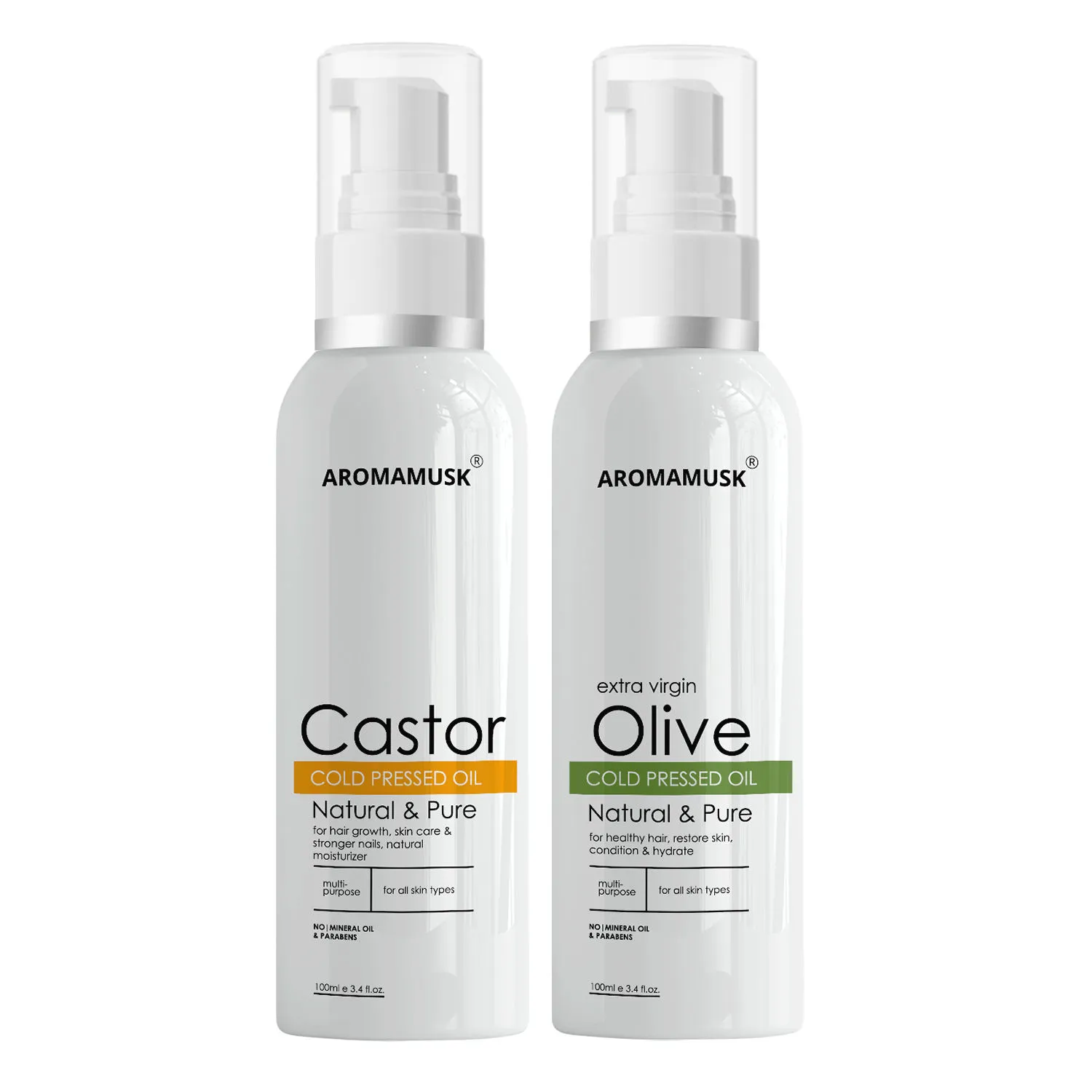 AromaMusk Organic 100% Pure Cold Pressed Castor & Extra Virgin Olive Oil