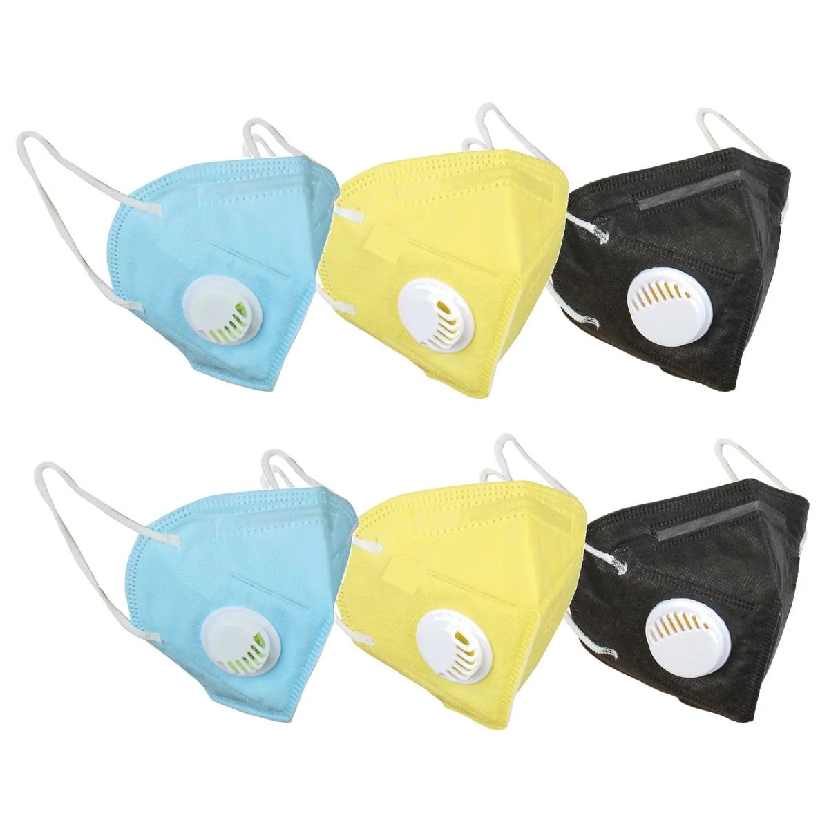 Fabula Pack of 6 KN95/N95 Anti-Pollution Reusable 5 Layer Mask (Blue,Yellow Black)