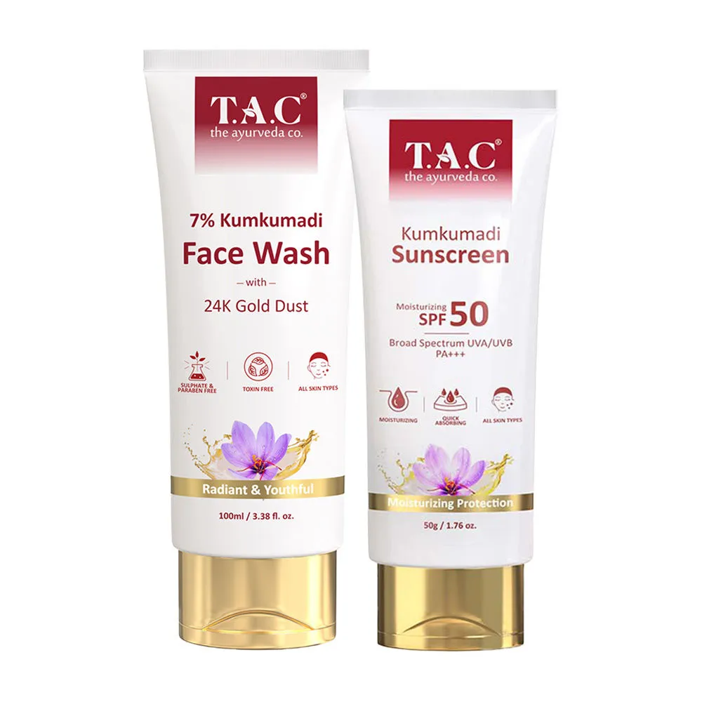 TAC - The Ayurveda Co. 7% Kumkumadi Face Wash & SPF 50 Sunscreen For Radiant & Youthful Skin