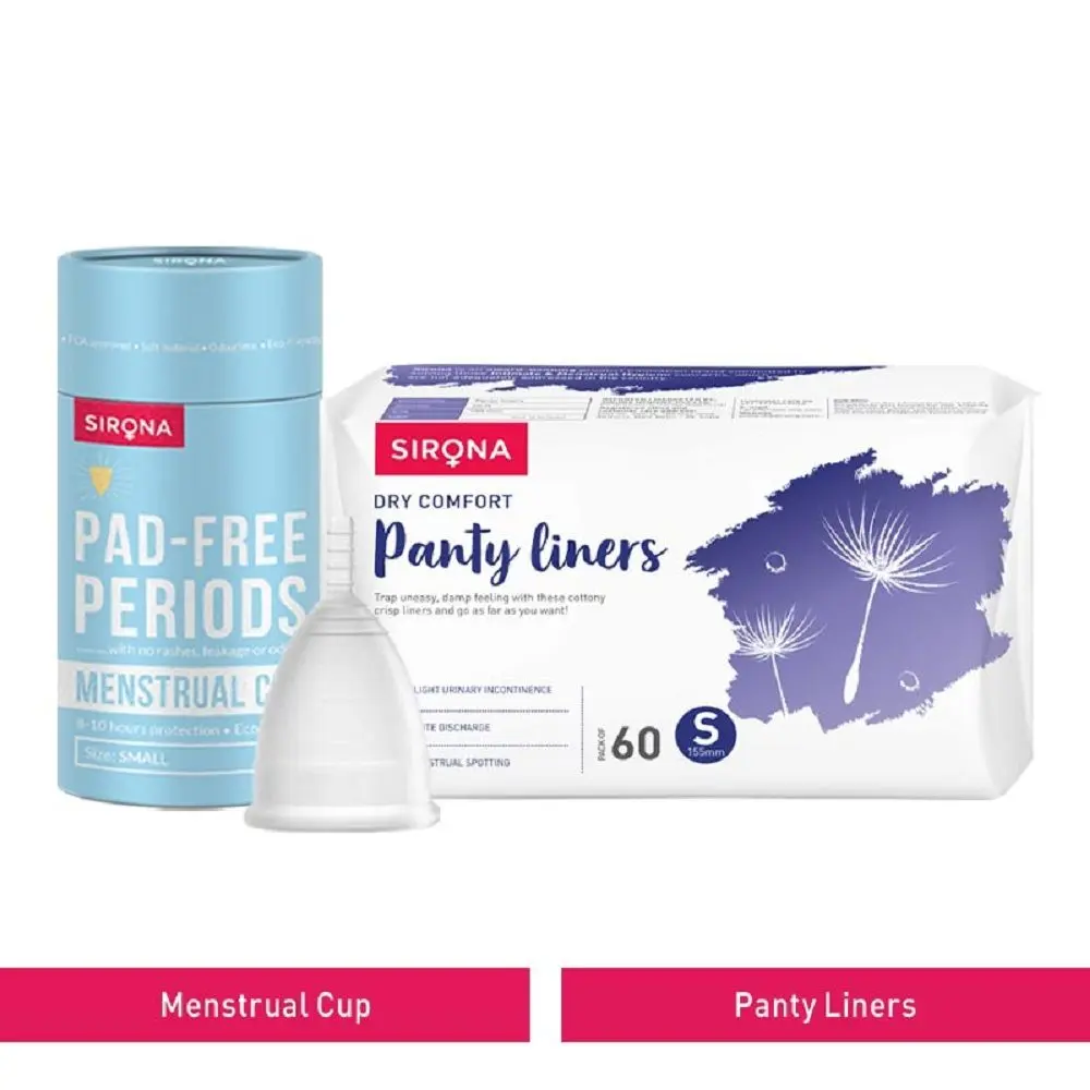 Sirona FDA Approved Reusable Menstrual Cup (Small) with Ultra-Thin Premium Panty Liners (S)