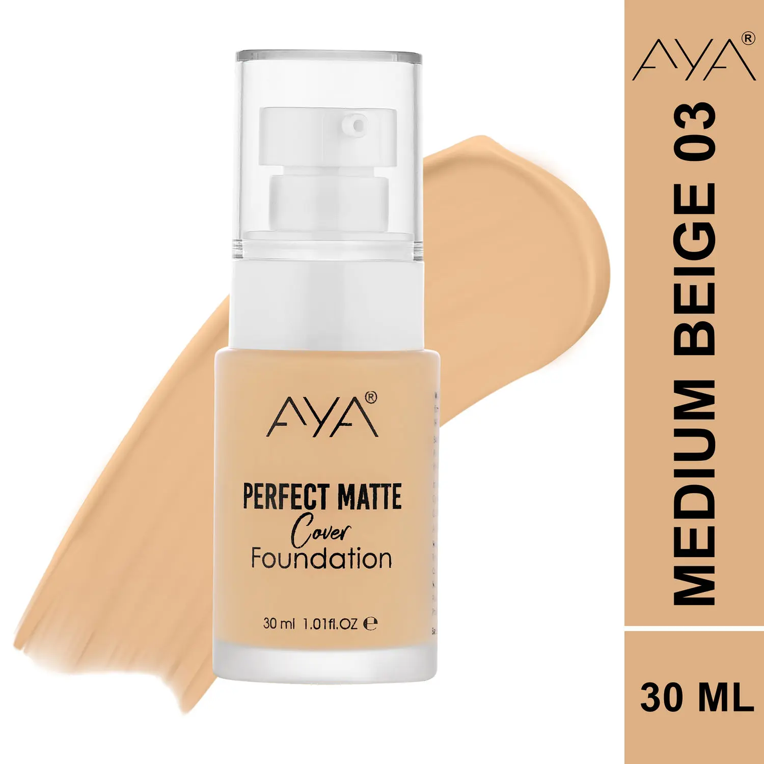 AYA Perfect Matte Cover Foundation 30 ml, 03 Medium Beige | Water Resistent, Full Coverage, Light Weight, Hydrating,