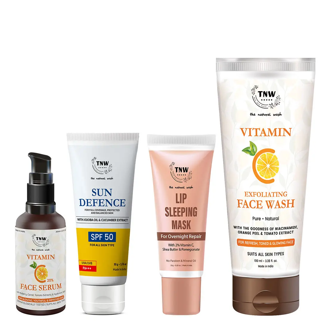 Combo of 4- Vitamin C Face Wash 100ml+Vitamin C Face Serum 30ml+Lip Sleeping Mask+SPF Cream 50gm