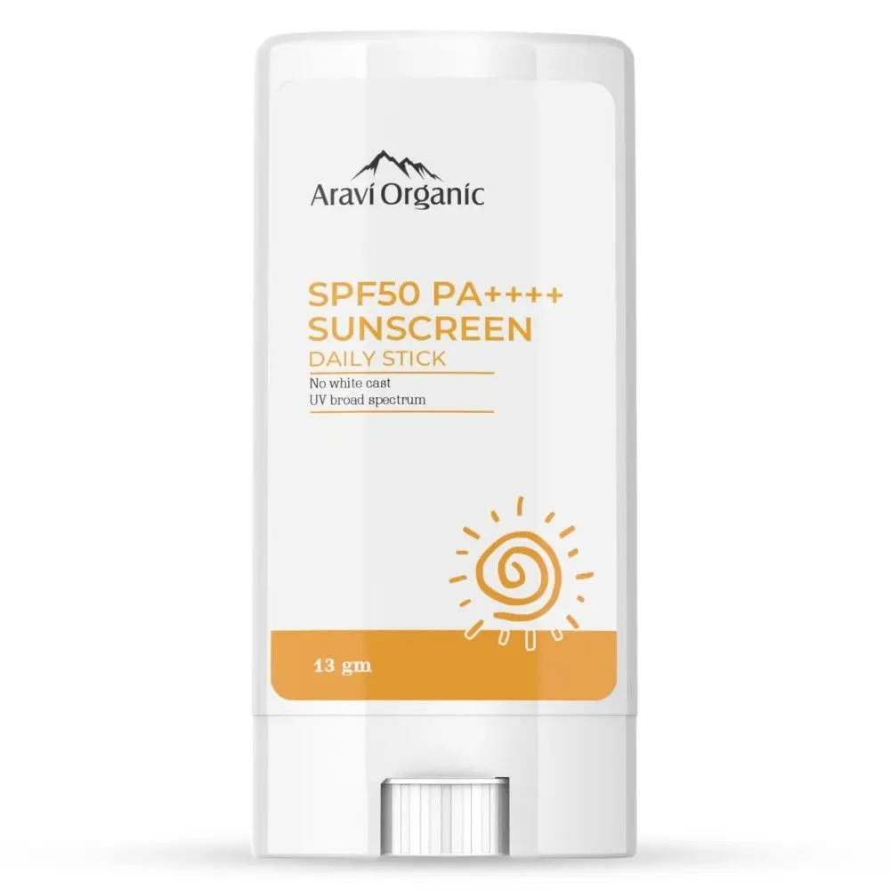 Aravi Organic SPF 50+ Daily Sunscreen Stick | Lightweight, Non-Greasy, Fast Absorbing, No White Cast Sunscreen | Natural Finish For All Skin Types 13gm