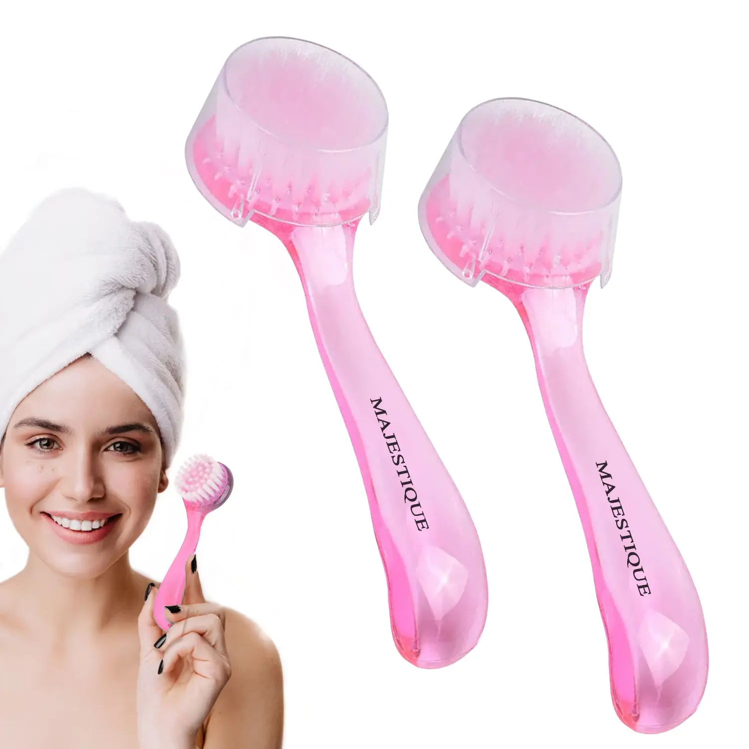 Majestique 2Pcs Facial Cleansing Brush Face Wash Brush for Women, Men - Color May Vary