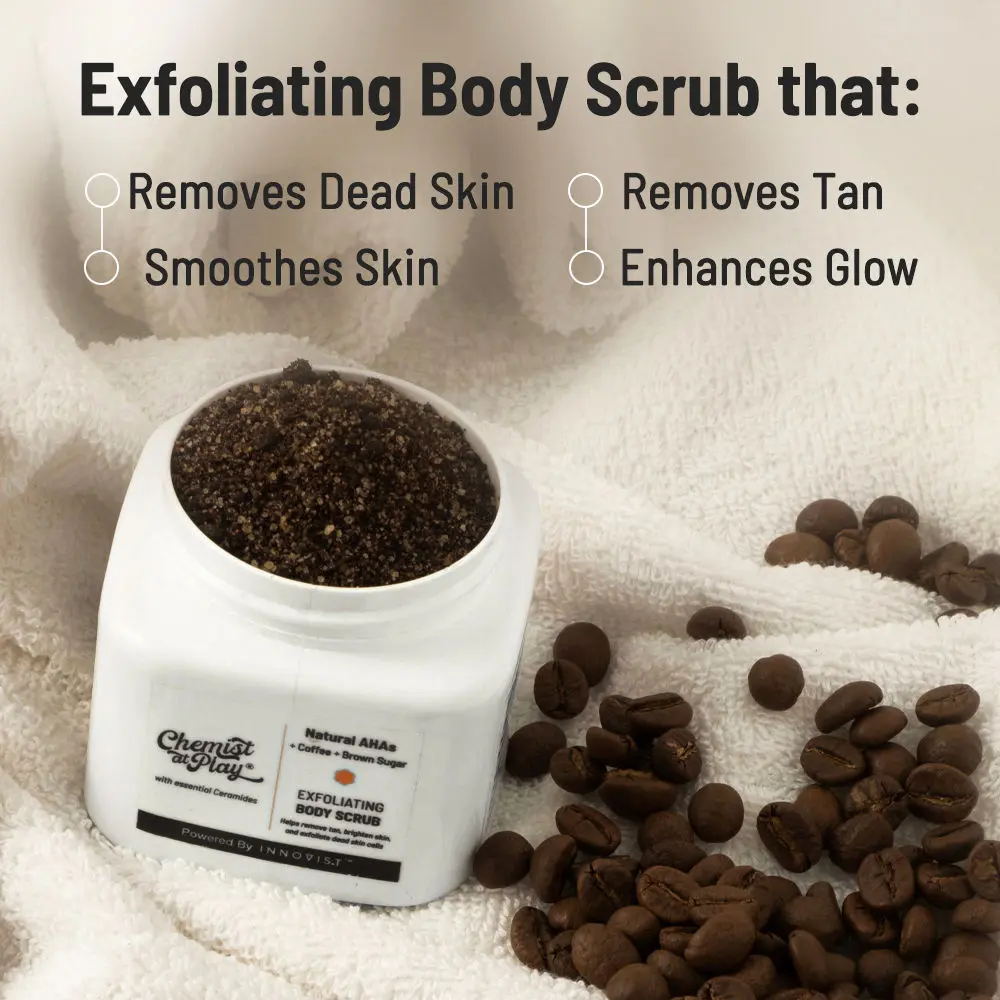 Chemist at Play Exfoliating Coffee Body Scrub for Tan Removal, Soft-Smooth Skin with natural AHA Scrub (75 g)